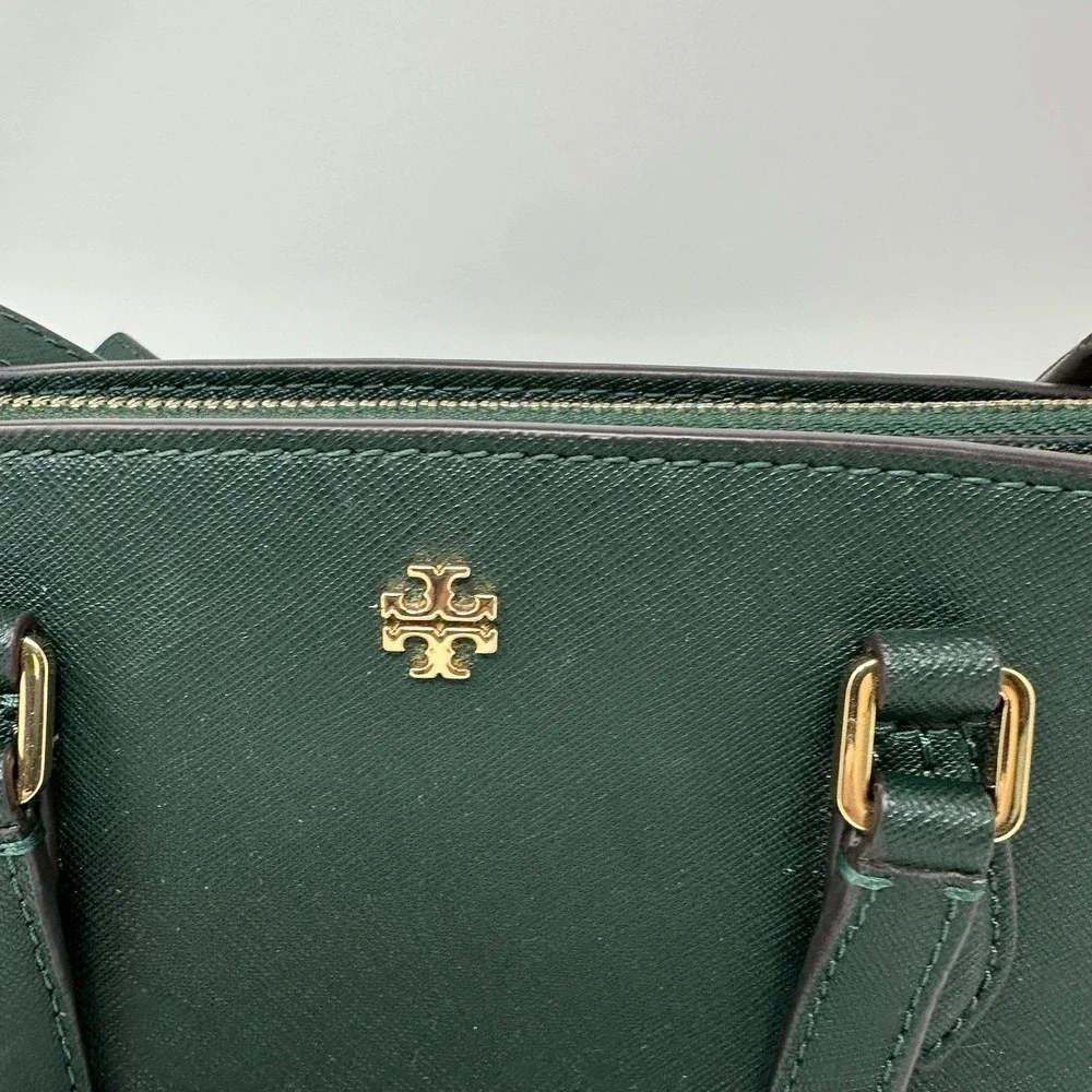 Tory Burch Emerson Mini Jitney Green Leather Tote Satchel